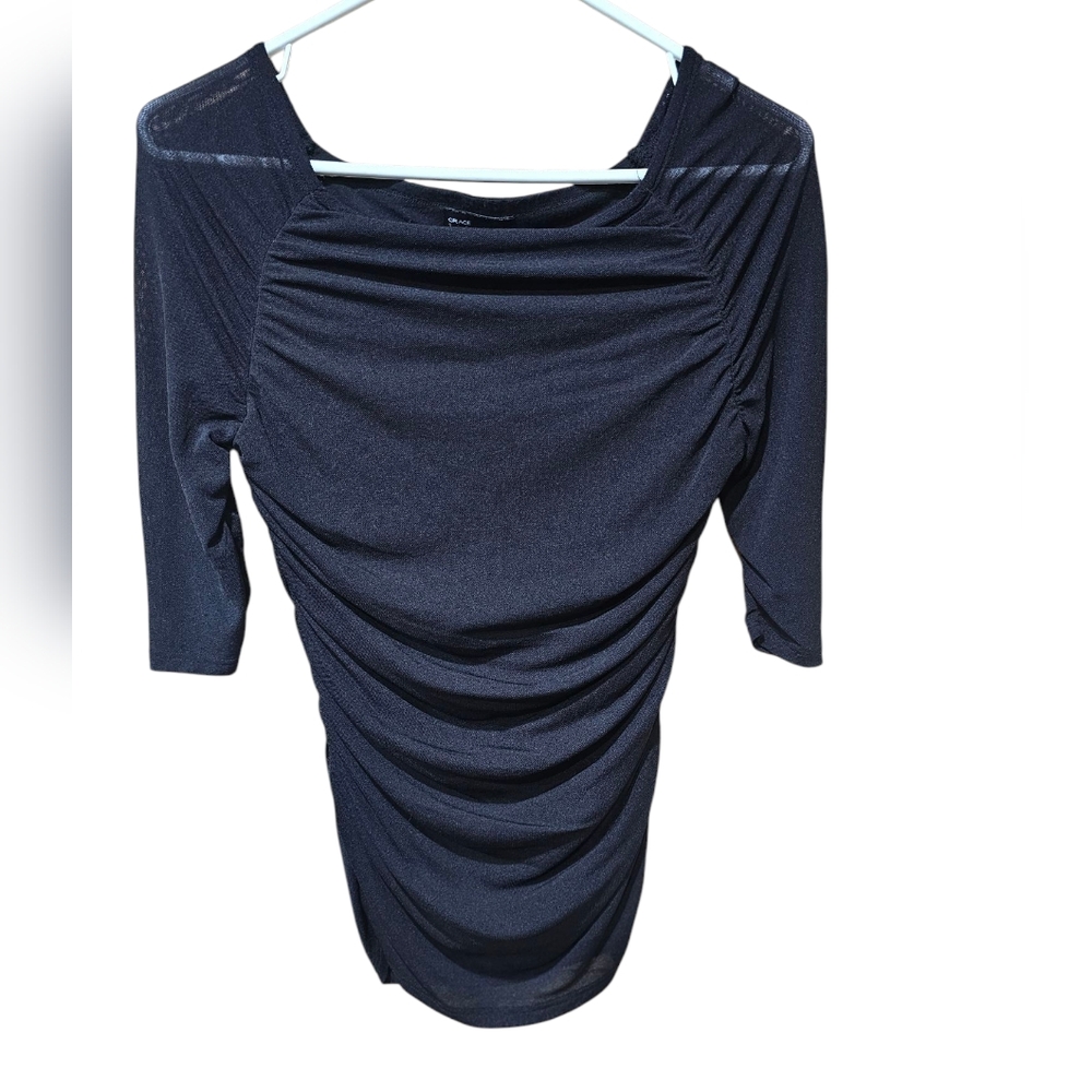 Womens Elegant Black Ruched Top By Grace Elements Size Medium‎